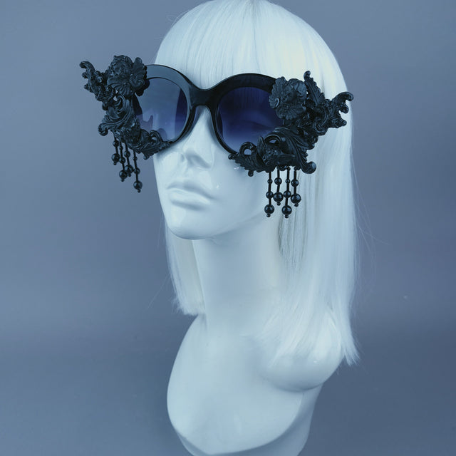 "Calista" Black Cherub Filigree Beading Sunglasses