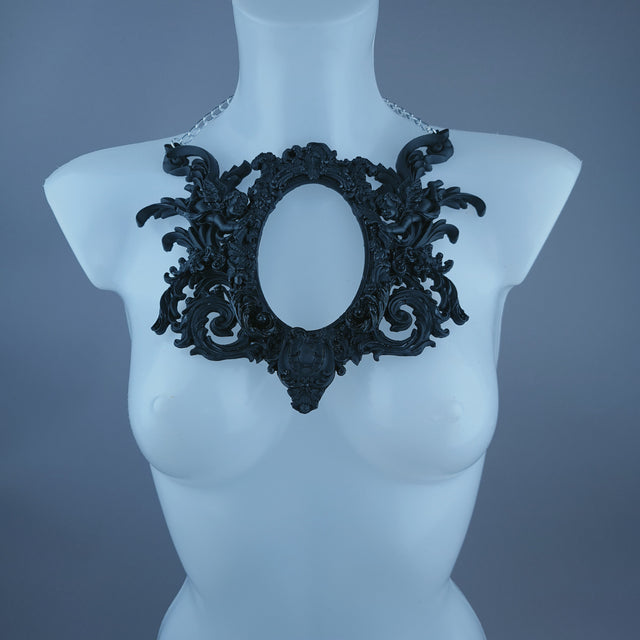 "Carminia" Black Filigree Cherub Frame Neckpiece
