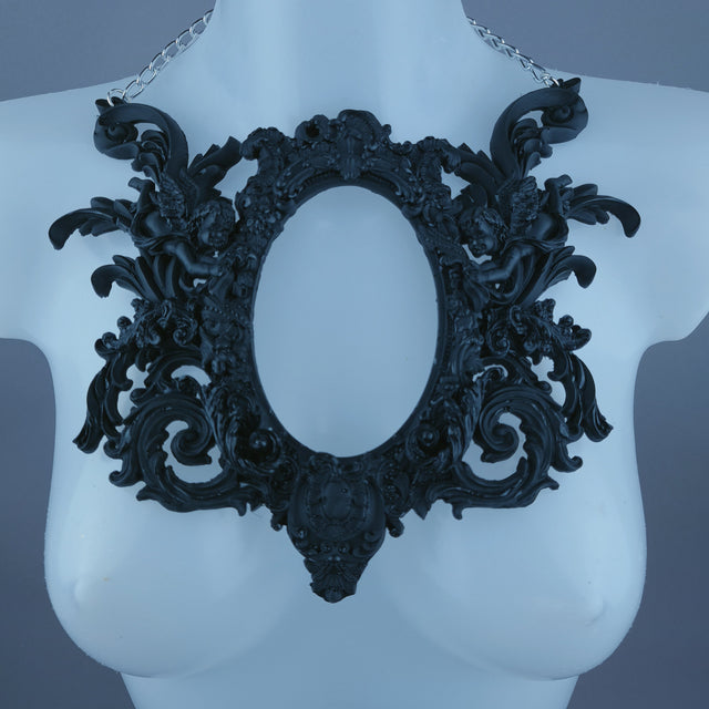 "Carminia" Black Filigree Cherub Frame Neckpiece