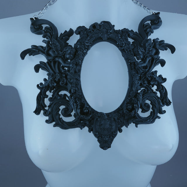"Carminia" Black Filigree Cherub Frame Neckpiece
