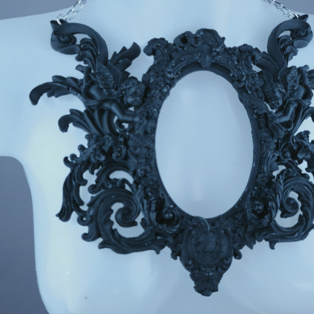"Carminia" Black Filigree Cherub Frame Neckpiece