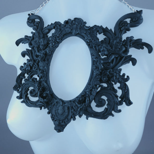 "Carminia" Black Filigree Cherub Frame Neckpiece