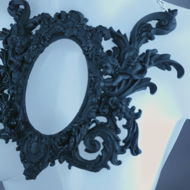"Carminia" Black Filigree Cherub Frame Neckpiece