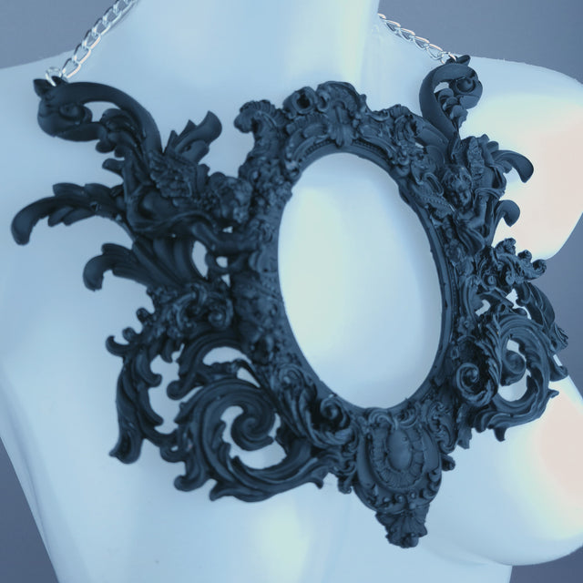 "Carminia" Black Filigree Cherub Frame Neckpiece