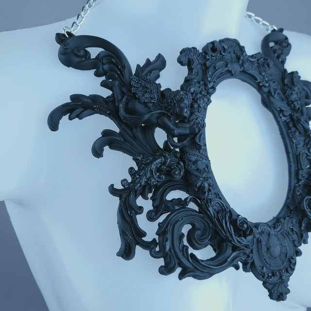"Carminia" Black Filigree Cherub Frame Neckpiece