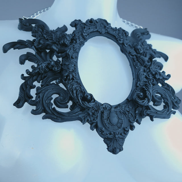 "Carminia" Black Filigree Cherub Frame Neckpiece