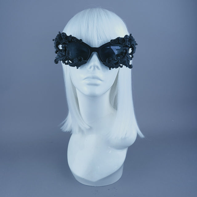 "Soraya" Black Filigree Cherub Catseye Sunglasses