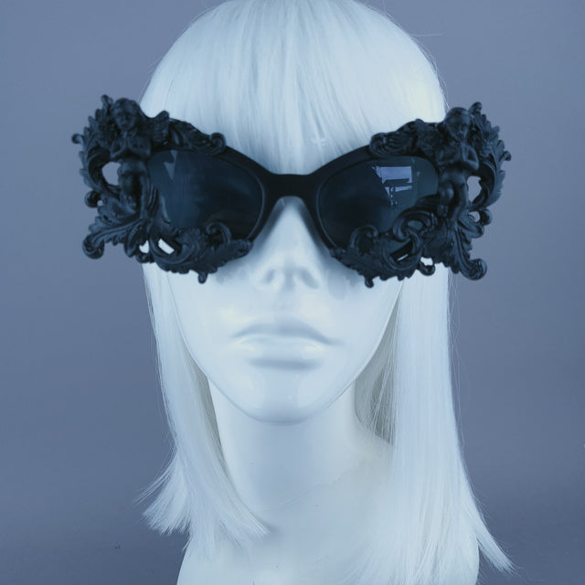 "Soraya" Black Filigree Cherub Catseye Sunglasses