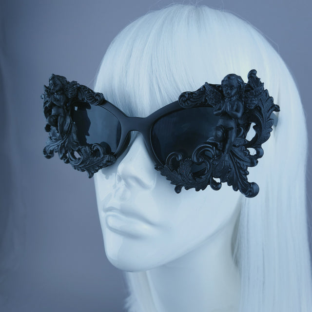 "Soraya" Black Filigree Cherub Catseye Sunglasses