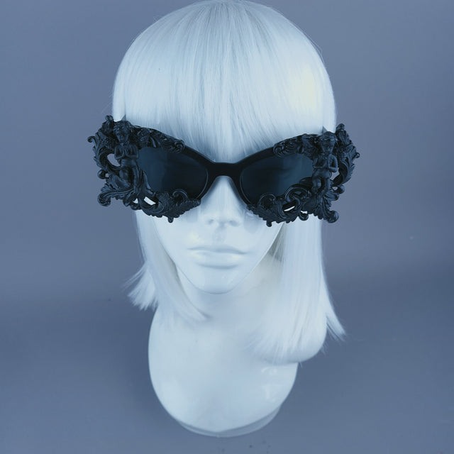 "Soraya" Black Filigree Cherub Catseye Sunglasses