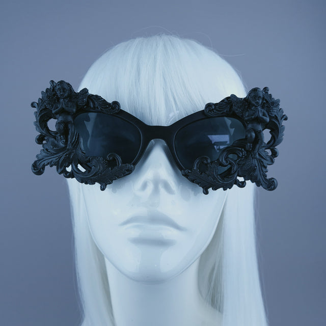 "Soraya" Black Filigree Cherub Catseye Sunglasses