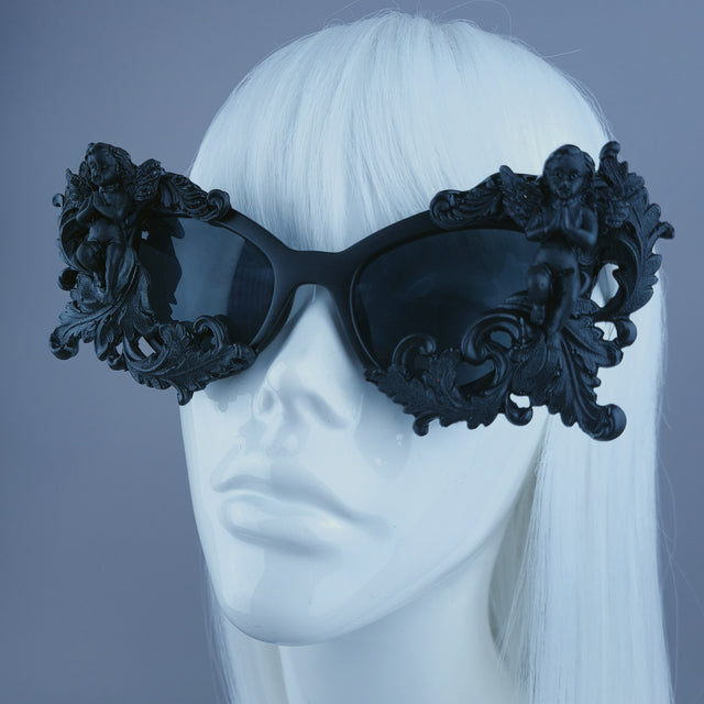 "Soraya" Black Filigree Cherub Catseye Sunglasses
