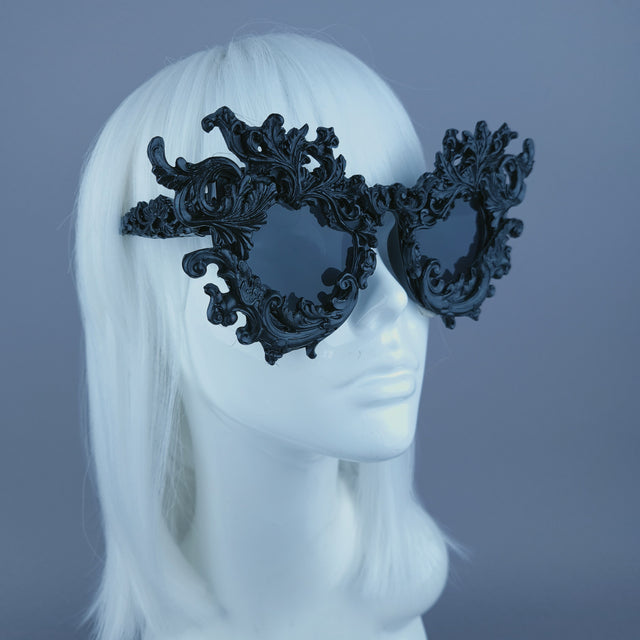 "Sarai" Black Baroque Filigree Sunglasses