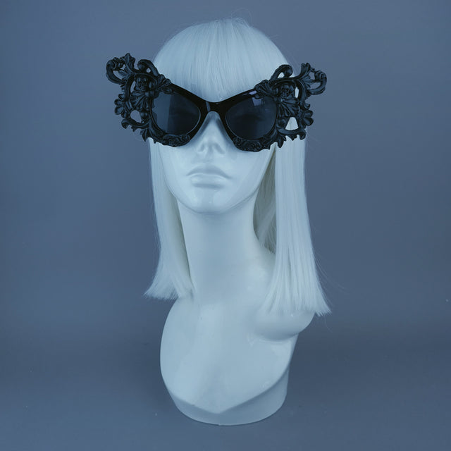 "Ziva" Black Filigree Skull Catseye Sunglasses