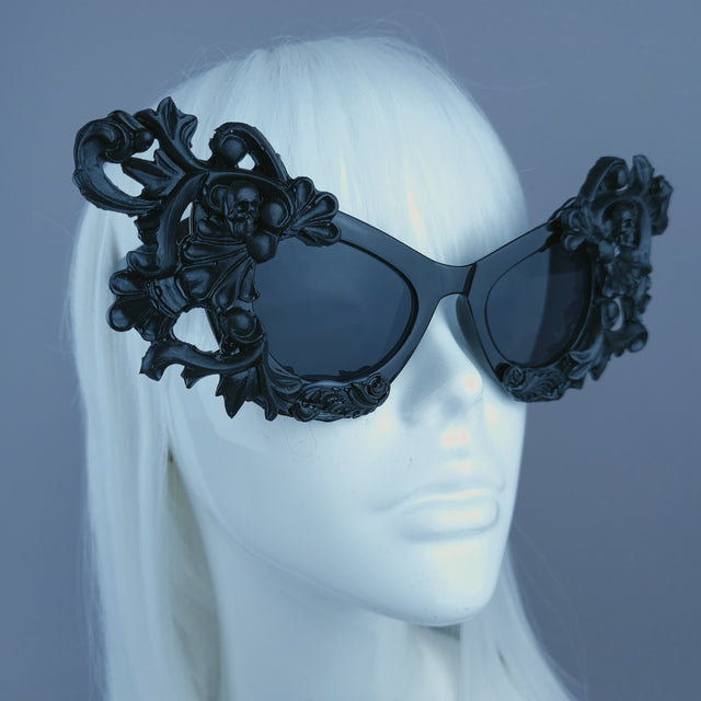 "Ziva" Black Filigree Skull Catseye Sunglasses