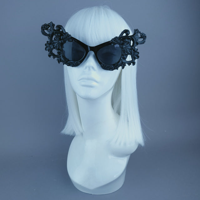 "Ziva" Black Filigree Skull Catseye Sunglasses