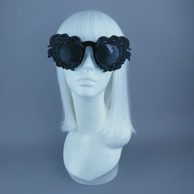 "Elandra" Black Baroque Skull Filigree Sunglasses