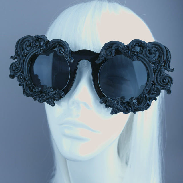 "Elandra" Black Baroque Skull Filigree Sunglasses