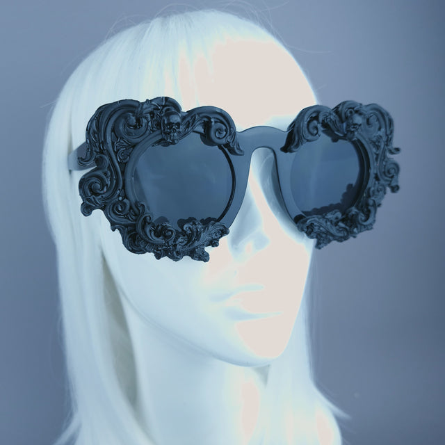 "Elandra" Black Baroque Skull Filigree Sunglasses