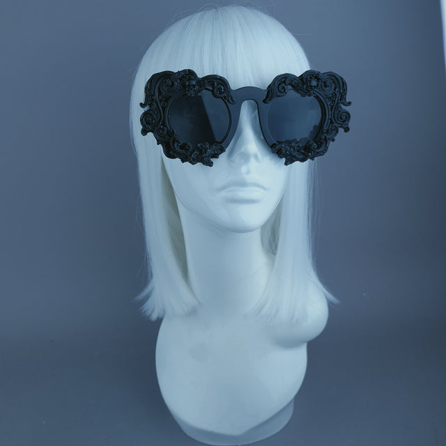 "Elandra" Black Baroque Skull Filigree Sunglasses