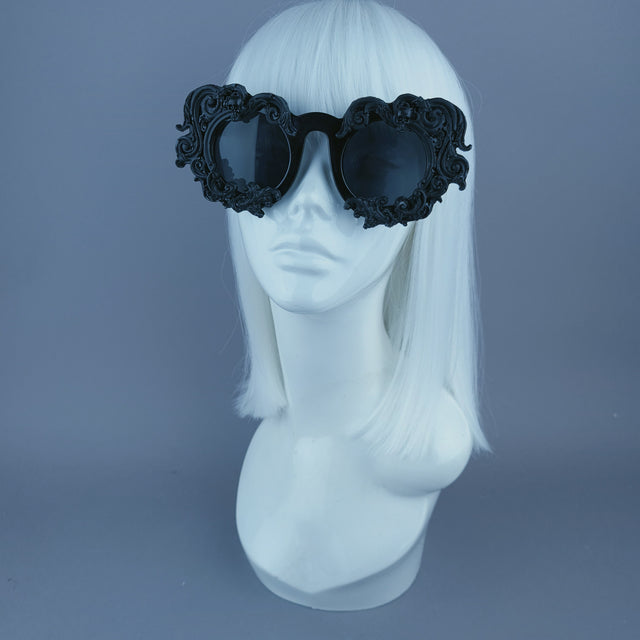 "Elandra" Black Baroque Skull Filigree Sunglasses