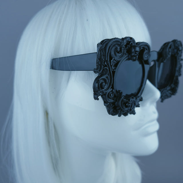 "Elandra" Black Baroque Skull Filigree Sunglasses