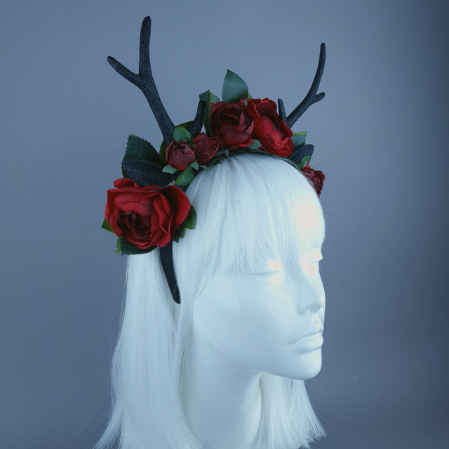 Antler & Red Rose Headdress