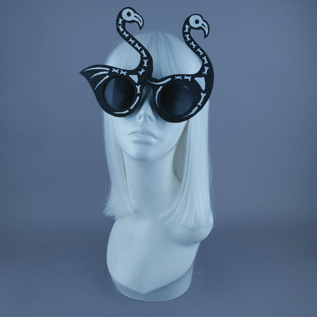 "Dead Fabulous" Black Glitter Skeleton Flamingo Sunglasses