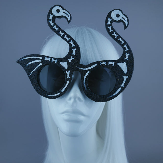 "Dead Fabulous" Black Glitter Skeleton Flamingo Sunglasses