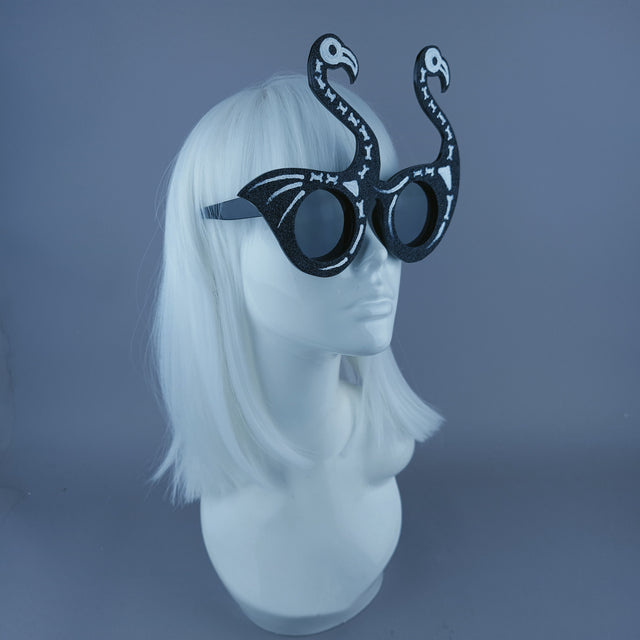 "Dead Fabulous" Black Glitter Skeleton Flamingo Sunglasses