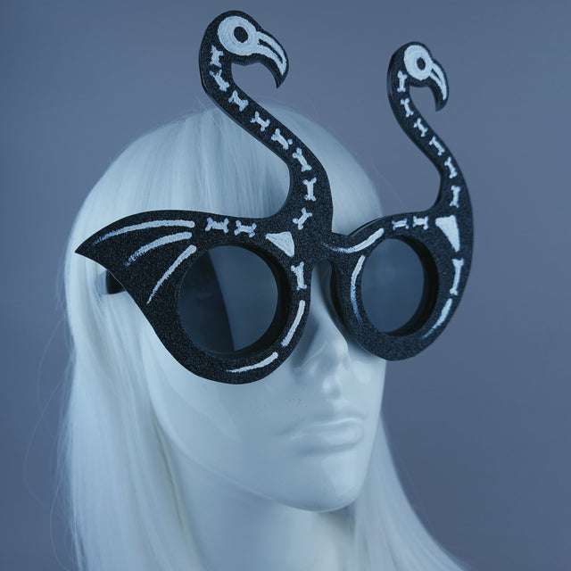 "Dead Fabulous" Black Glitter Skeleton Flamingo Sunglasses
