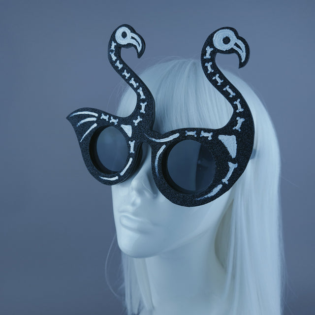 "Dead Fabulous" Black Glitter Skeleton Flamingo Sunglasses
