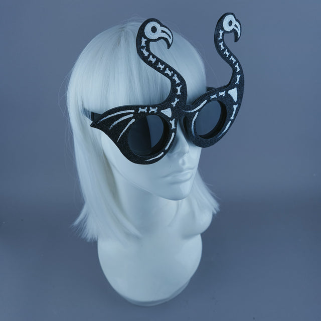 "Dead Fabulous" Black Glitter Skeleton Flamingo Sunglasses
