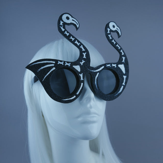 "Dead Fabulous" Black Glitter Skeleton Flamingo Sunglasses