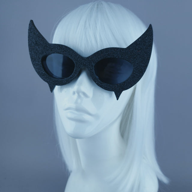 "Diablo" Black Glitter Devil Horn Sunglasses