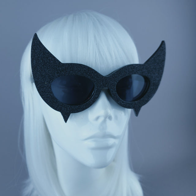 "Diablo" Black Glitter Devil Horn Sunglasses