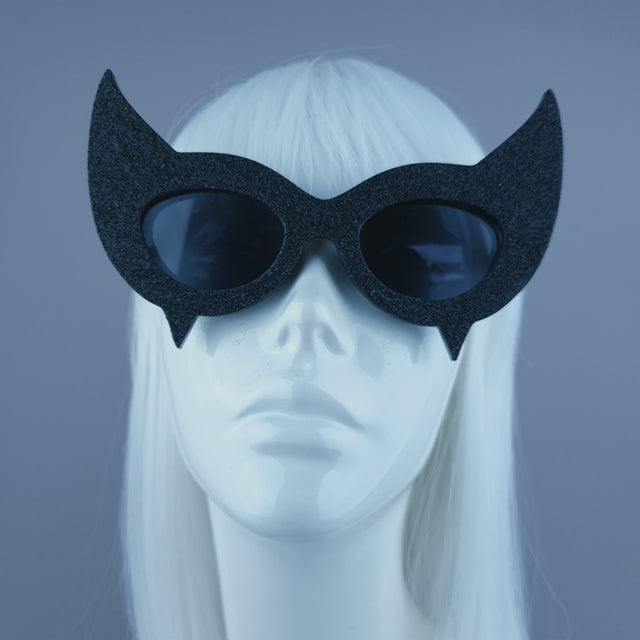 "Diablo" Black Glitter Devil Horn Sunglasses