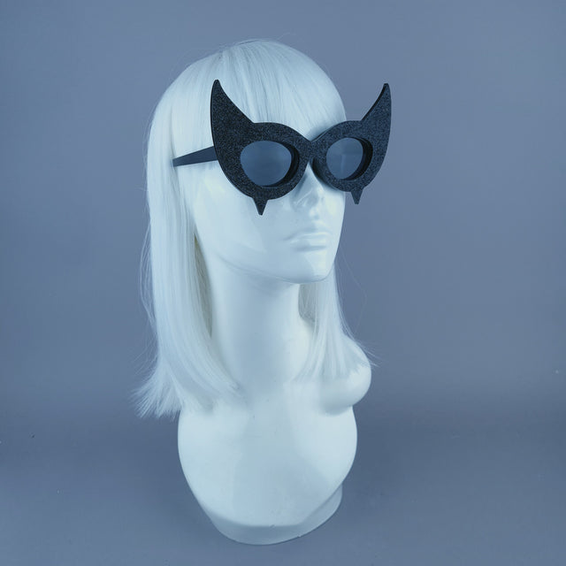 "Diablo" Black Glitter Devil Horn Sunglasses