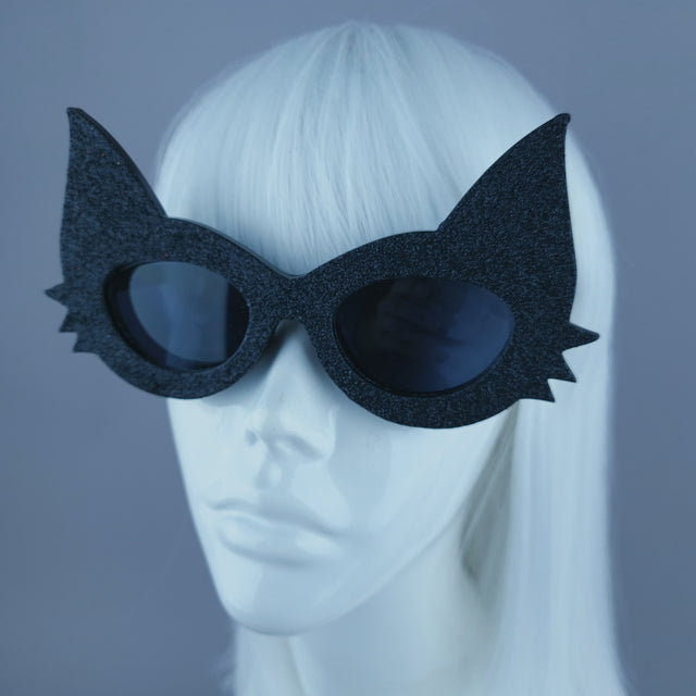 "Neko" Black Glitter Cat Sunglasses
