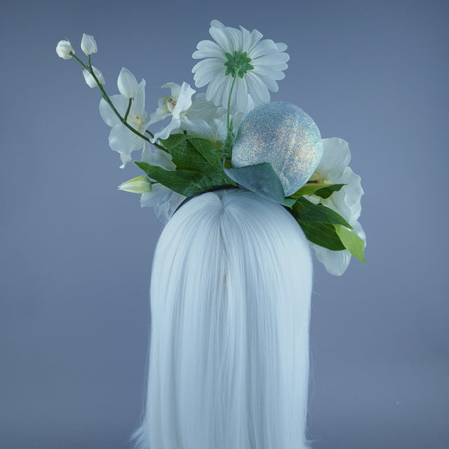 White Ivory Glitter Skull & Flower Headdress
