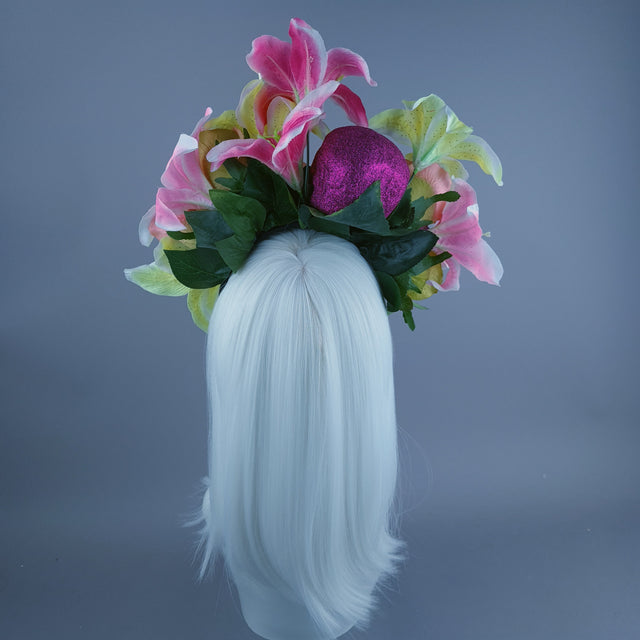 Pink & Yellow Glitter Skull & Flower Headdress