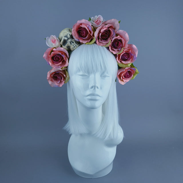 Skull & Pink Rose Flower Headdress