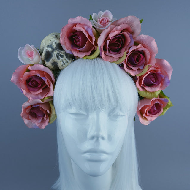 Skull & Pink Rose Flower Headdress