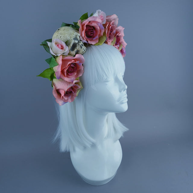 Skull & Pink Rose Flower Headdress