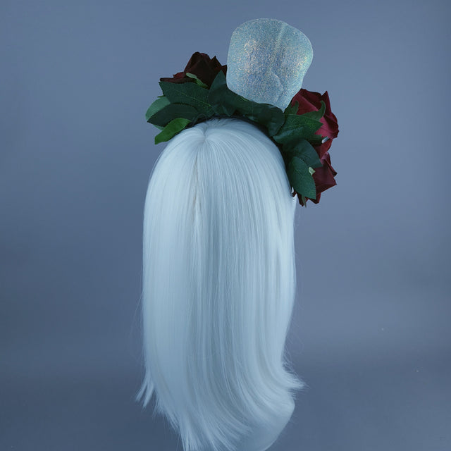 Glitter Skull & Red Rose Flower Headdress