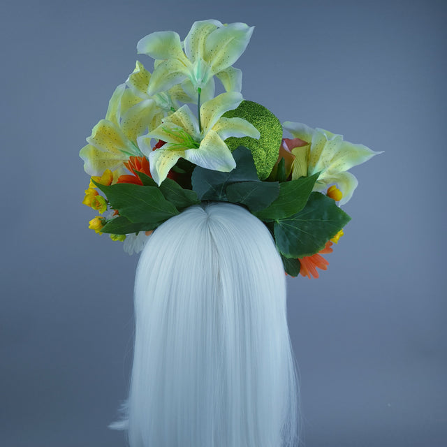 Colourful Green Glitter Skull & Flower Headdress