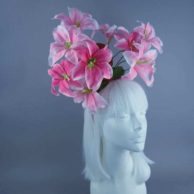Red Glitter Skull & Pink Flower Headdress