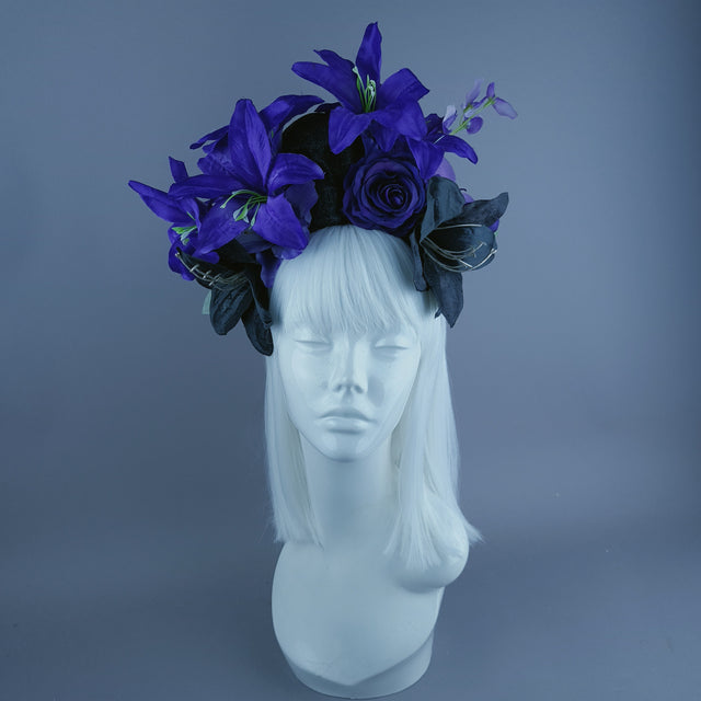 Purple & Black Glitter Skull & Flower Headdress