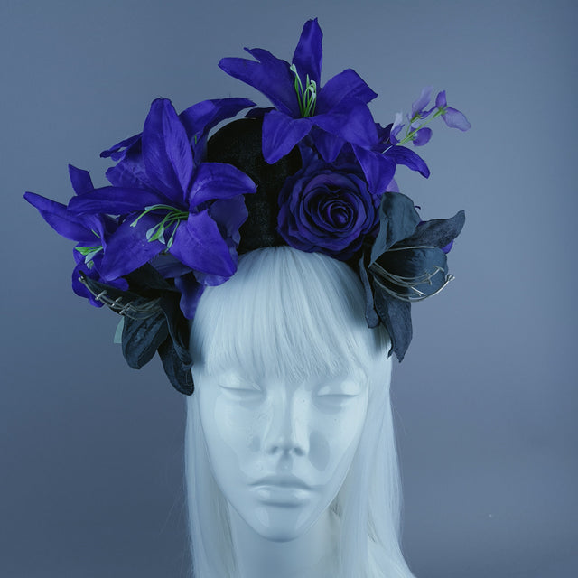 Purple & Black Glitter Skull & Flower Headdress