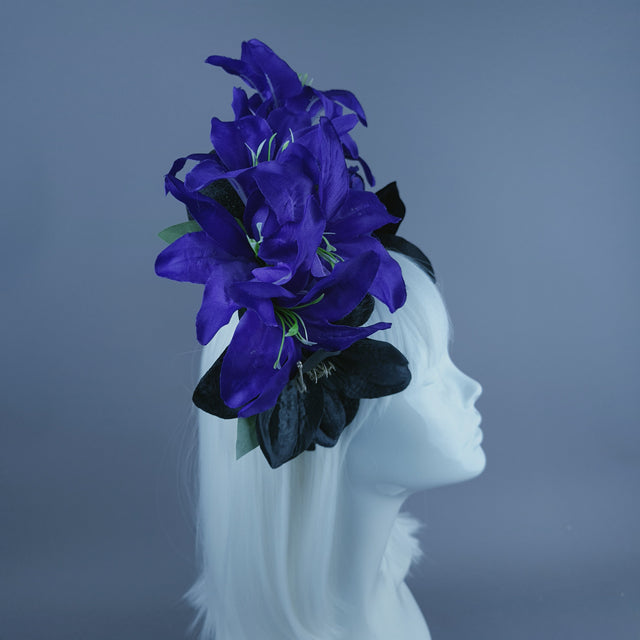 Purple & Black Glitter Skull & Flower Headdress